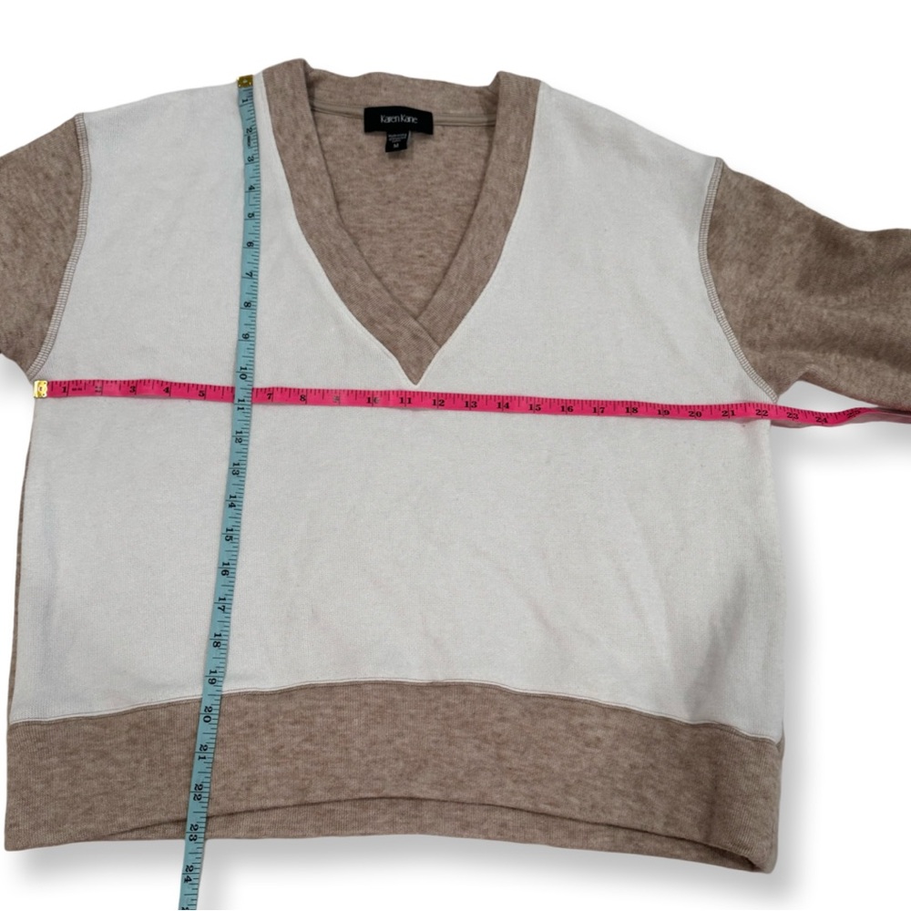 KAREN KANE V NECK SWEATER COLORBLOCK NEUTRALS LONG SLEEVE WARM COZY BUTTERY SOFT - Picture 6 of 7